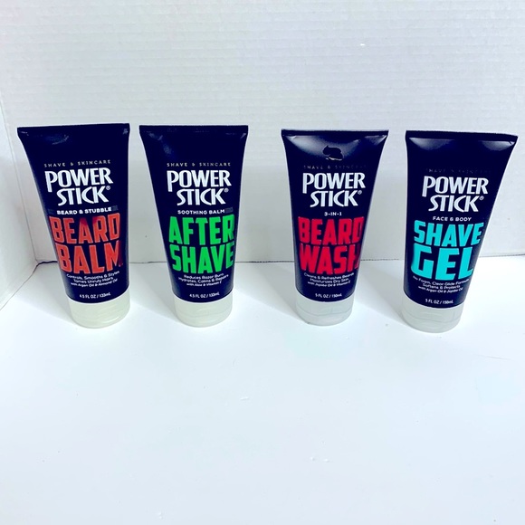 Power Stick | Men’s Shave & Skincare BUNDLE | 4 Bottles Balm Shave Wash Gel Hair - Picture 1 of 11